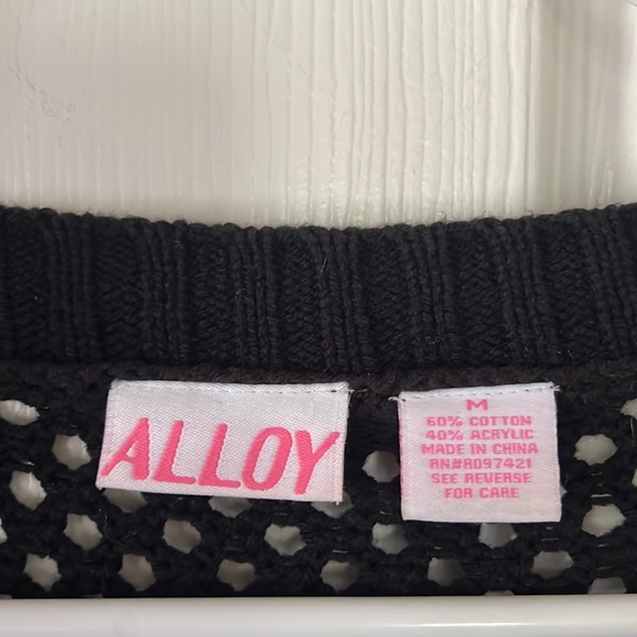 90s/Y2K Alloy Black Open Knit Long Sleeve Sweater Top, Sz Medium - Picture 4 of 10